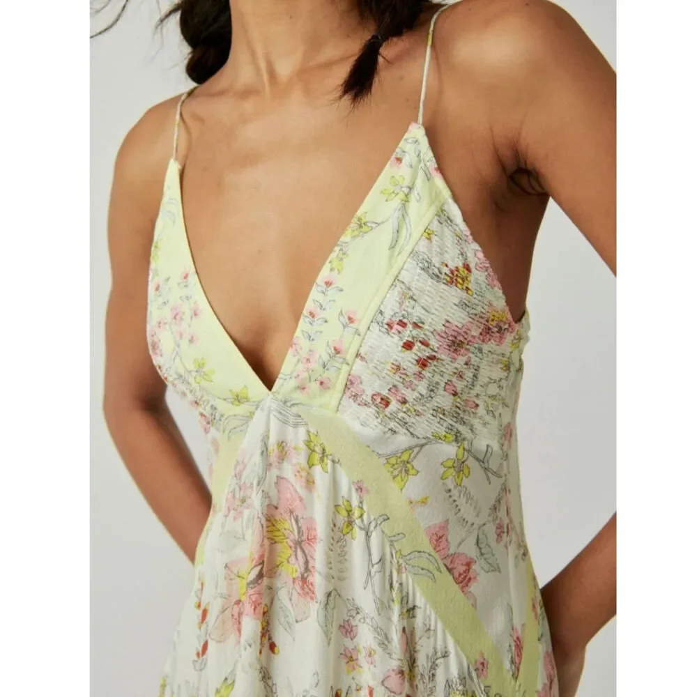 Free People Floral Handkerchief Midi Dress in Cream and Yellow